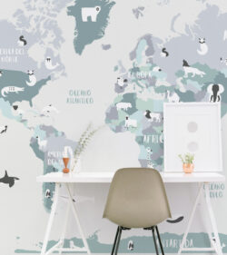 mural de mapa gris y verde